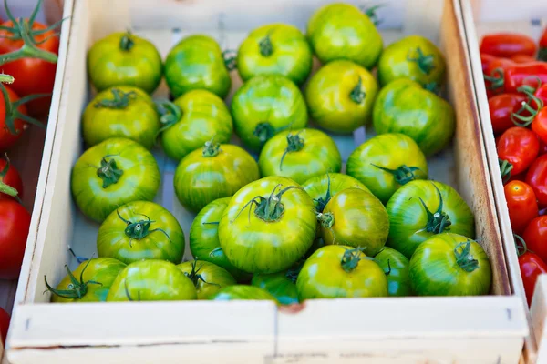 Green tomatoes from mediterranean farmers market in Provence — Stock Photo, Image