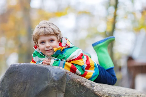 Mały chłopiec dziecko zabawy na jesień plac zabaw dla dzieci — Zdjęcie stockowe