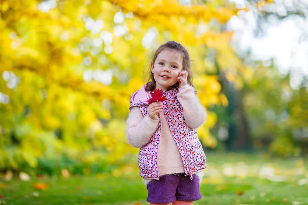 Kleines Mädchen im wunderschönen Herbstpark — Stockfoto