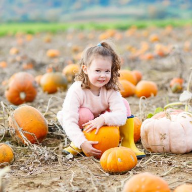 küçük kız kabak yama üzerinde tarım