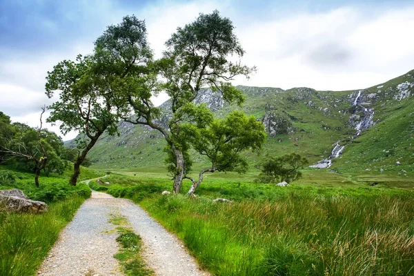 Glenveagh National Park, Donegal en Irlande du Nord. Beau paysage rugueux avec forêt de mousse verte, lac, parc et cascade, deuxième plus grand parc du pays. Gleann Bheatha en langue irlandaise — Photo