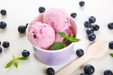 blueberry ice cream or frozen yogurt and sprig of mint, with fre clipart