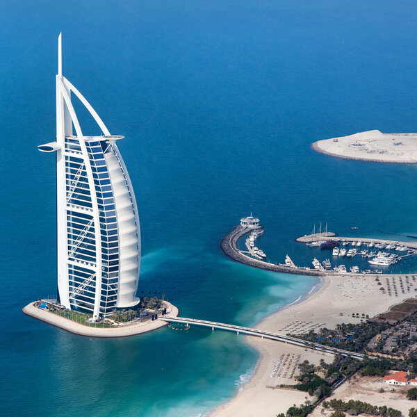  Dubai, UAE. Burj Al Arab from above