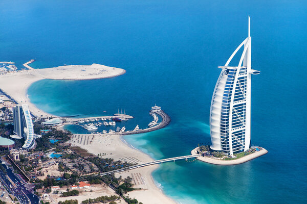  Dubai, UAE. Burj Al Arab from above