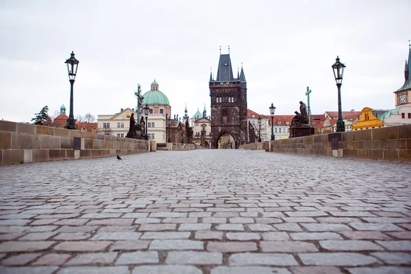 Empty Charles Bridge in Prague in the morning. Czech Republic. — Stock Photo, Image