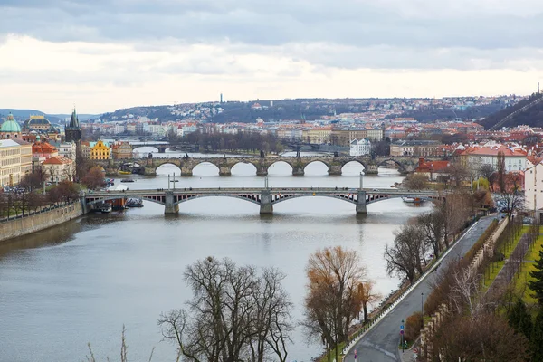View of the bridges on cold spring or autumn day, Prague, the Cz — Stock Photo, Image
