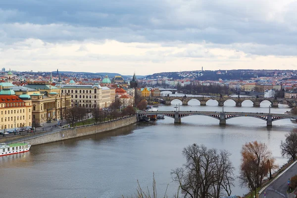 View of the bridges on cold spring or autumn day, Prague, the Cz — Stock Photo, Image