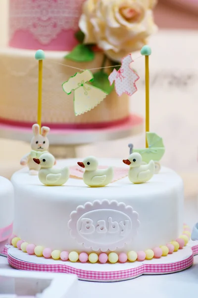 Baby birthday cake as gift for birth or christening party — Stock Photo, Image