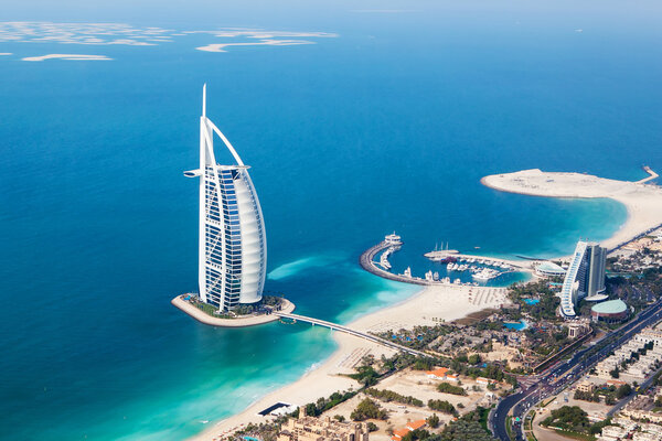  Dubai, UAE. Burj Al Arab from helicopter view