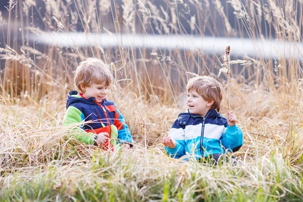 Dva malí chlapci sourozenecké boje a baví — Stock fotografie