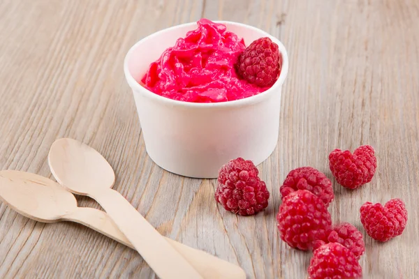 Yogur helado helado congelado con frambuesas enteras —  Fotos de Stock