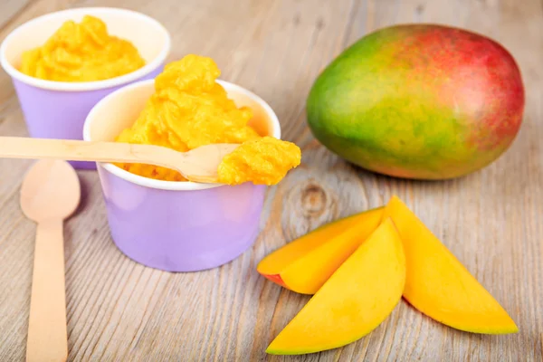 Frozen creamy ice yoghurt  with fresh mango — Stock Photo, Image