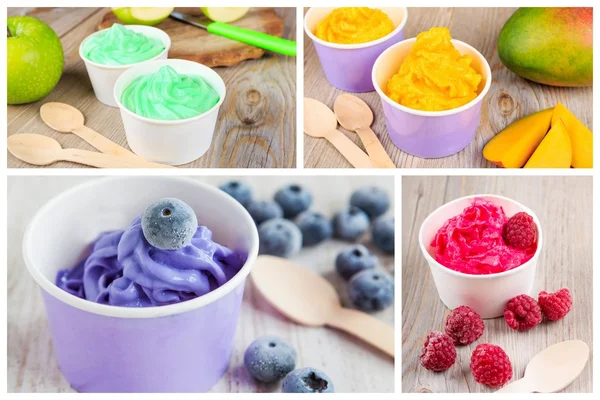 Koláž ze čtyř různých zmrazené jogurty krémové ledové — Stock fotografie
