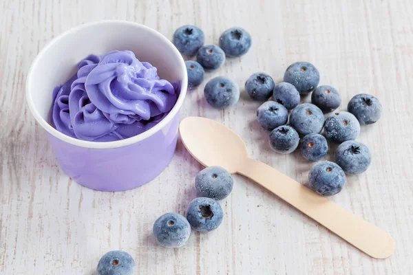 Frozen creamy ice yoghurt  with whole blueberries Royalty Free Stock Images