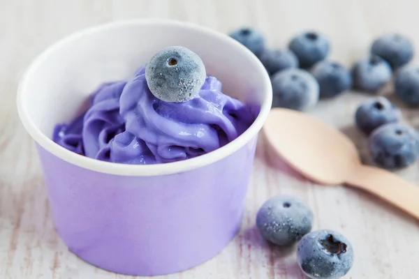 Frozen creamy ice yoghurt  with whole blueberries Stock Photo