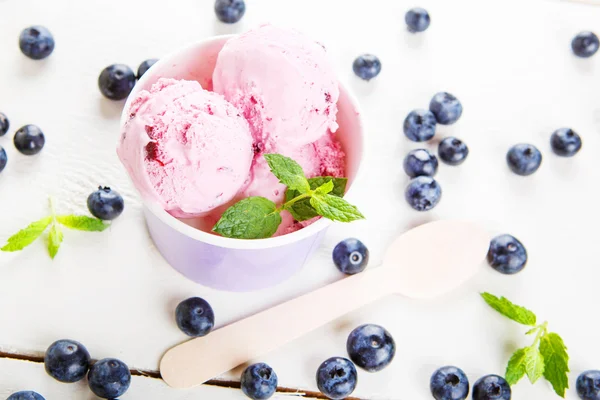 Helado de arándanos o yogur congelado y ramita de menta, con fre —  Fotos de Stock