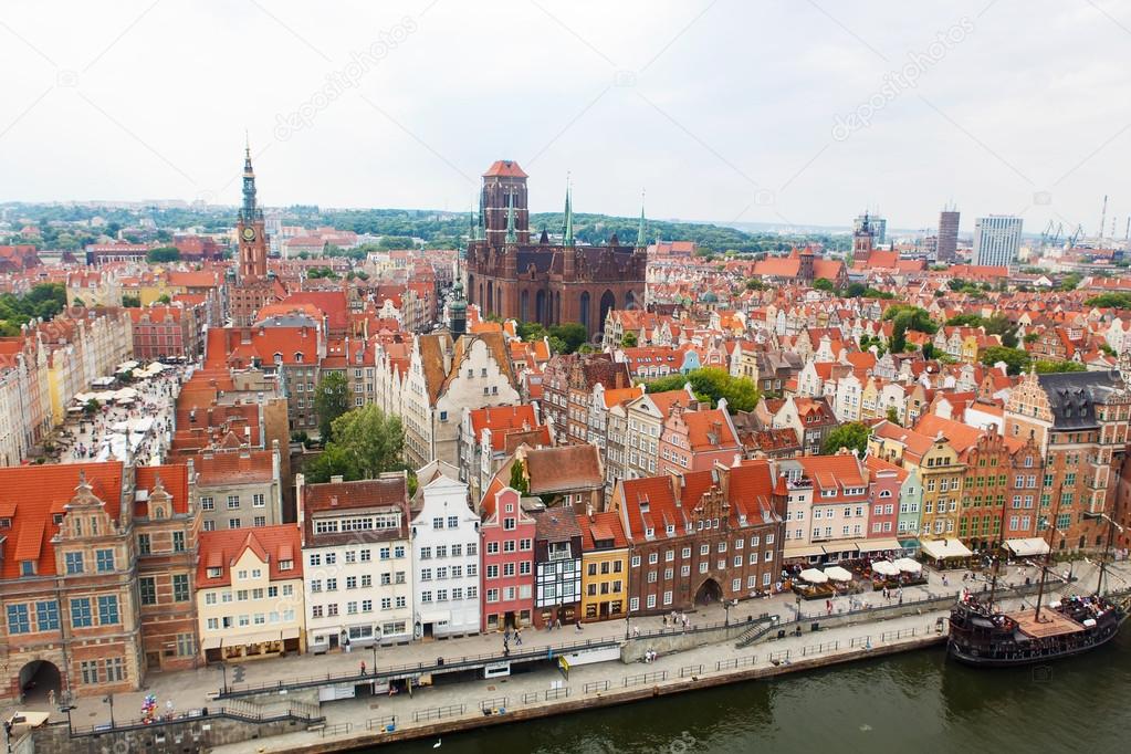 Top view on Gdansk old town and Motlawa river