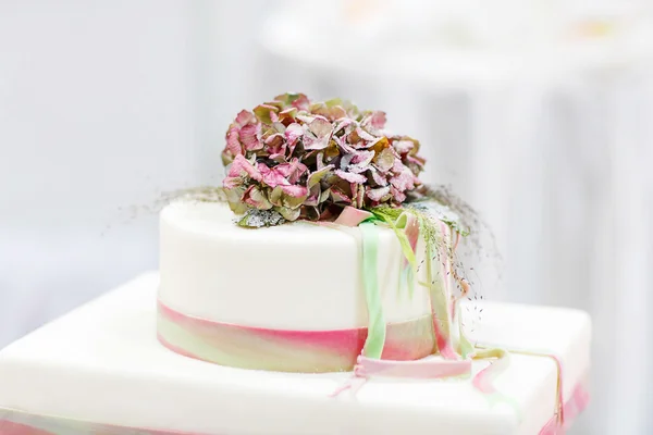 Bolo de casamento em branco, verde e rosa — Fotografia de Stock