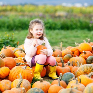 Kabaklar alanında çok küçük çocuk kız