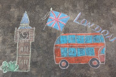 Londra çizilmiş renkli tebeşirler kümesiyle doodles
