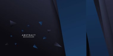 3D modern soyut sunum arkaplanı. Lüks geometrik arka plan. Soyut dekorasyon, üçgen desen, mavi gradyan, üç boyutlu vektör çizimi. Koyu mavi arkaplan