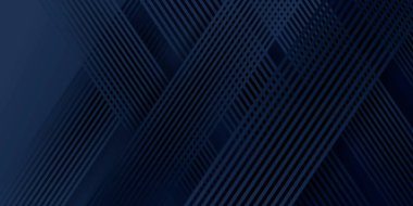 Sunum tasarımı için soyut arkaplan mavisi. Soyut parlak mavi şerit desenli lüks koyu mavi ve geometrik elementler. Vektör çizimi. Havalı Strip dalga poster elemanı