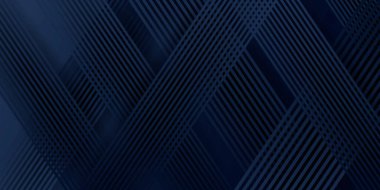 Sunum tasarımı için soyut arkaplan mavisi. Soyut parlak mavi şerit desenli lüks koyu mavi ve geometrik elementler. Vektör çizimi. Havalı Strip dalga poster elemanı