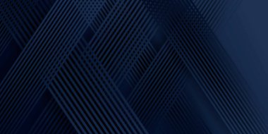 Sunum tasarımı için soyut arkaplan mavisi. Soyut parlak mavi şerit desenli lüks koyu mavi ve geometrik elementler. Vektör çizimi. Havalı Strip dalga poster elemanı