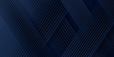 Sunum tasarımı için soyut arkaplan mavisi. Soyut parlak mavi şerit desenli lüks koyu mavi ve geometrik elementler. Vektör çizimi. Havalı Strip dalga poster elemanı