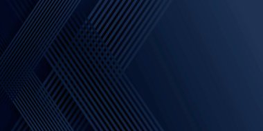 Sunum tasarımı için soyut arkaplan mavisi. Soyut parlak mavi şerit desenli lüks koyu mavi ve geometrik elementler. Vektör çizimi. Havalı Strip dalga poster elemanı