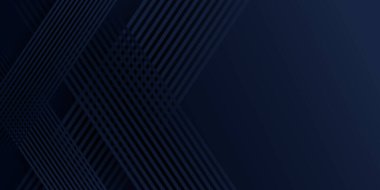 Sunum tasarımı için soyut arkaplan mavisi. Soyut parlak mavi şerit desenli lüks koyu mavi ve geometrik elementler. Vektör çizimi. Havalı Strip dalga poster elemanı