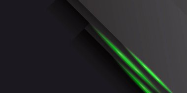 Soyut metalik yeşil çerçeve tasarım teknolojisi yenilik kavramı arka planı. Modern lüks fütüristik teknoloji arka plan illüstrasyonuyla siyah üzerine soyut yeşil ışık oku