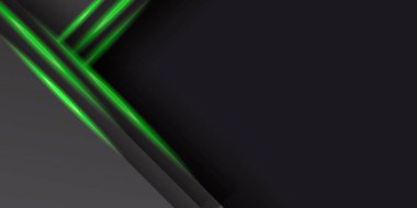 Soyut metalik yeşil çerçeve tasarım teknolojisi yenilik kavramı arka planı. Modern lüks fütüristik teknoloji arka plan illüstrasyonuyla siyah üzerine soyut yeşil ışık oku