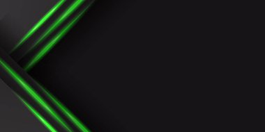 Soyut metalik yeşil çerçeve tasarım teknolojisi yenilik kavramı arka planı. Modern lüks fütüristik teknoloji arka plan illüstrasyonuyla siyah üzerine soyut yeşil ışık oku