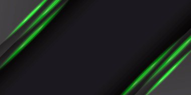 Soyut metalik yeşil çerçeve tasarım teknolojisi yenilik kavramı arka planı. Modern lüks fütüristik teknoloji arka plan illüstrasyonuyla siyah üzerine soyut yeşil ışık oku