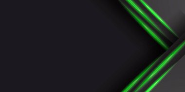 Soyut metalik yeşil çerçeve tasarım teknolojisi yenilik kavramı arka planı. Modern lüks fütüristik teknoloji arka plan illüstrasyonuyla siyah üzerine soyut yeşil ışık oku