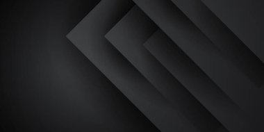 Soyut siyah örtüşme arkaplanı. Veri teknisyeni geometrik vektör çizimi kavramı. 3D dikdörtgen desenli siyah teknoloji arka planı. Modern arkaplan tasarımı