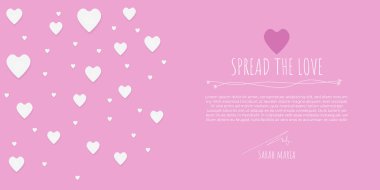 Pembe temalı kalp şekli kenarı beyaz arka planda gerçekçi kağıt kalp ile sevgililer günü, kadınlar, anneler günü davetiye grafik tasarımı için.