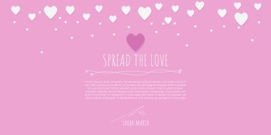 Pembe temalı kalp şekli kenarı beyaz arka planda gerçekçi kağıt kalp ile sevgililer günü, kadınlar, anneler günü davetiye grafik tasarımı için.