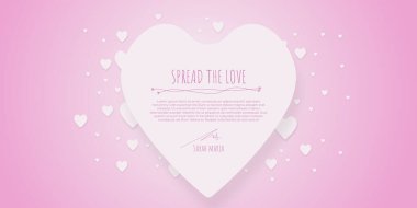 Pembe temalı kalp şekli kenarı beyaz arka planda gerçekçi kağıt kalp ile sevgililer günü, kadınlar, anneler günü davetiye grafik tasarımı için.