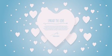 Pembe temalı kalp şekli kenarı beyaz arka planda gerçekçi kağıt kalp ile sevgililer günü, kadınlar, anneler günü davetiye grafik tasarımı için.