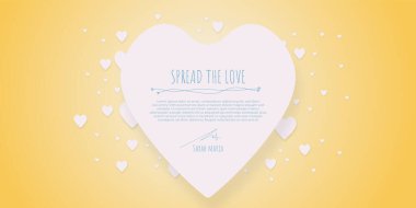 Pembe temalı kalp şekli kenarı beyaz arka planda gerçekçi kağıt kalp ile sevgililer günü, kadınlar, anneler günü davetiye grafik tasarımı için.