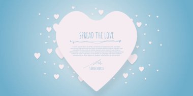 Pembe temalı kalp şekli kenarı beyaz arka planda gerçekçi kağıt kalp ile sevgililer günü, kadınlar, anneler günü davetiye grafik tasarımı için.