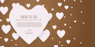 Pembe temalı kalp şekli kenarı beyaz arka planda gerçekçi kağıt kalp ile sevgililer günü, kadınlar, anneler günü davetiye grafik tasarımı için.