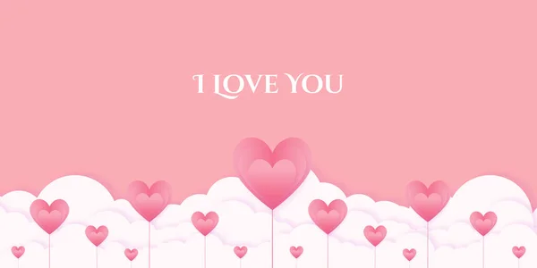 Coeurs Saint Valentin Avec Carte Postale Boîte Cadeau Éléments Volants — Image vectorielle