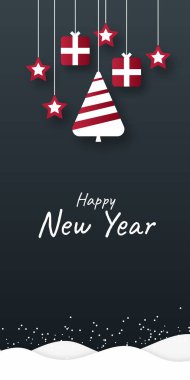 Kış vektör illüstrasyonunda çam ağacının Noel arkaplan tasarımı. Yeni yıl tebrik kartı tasarımı