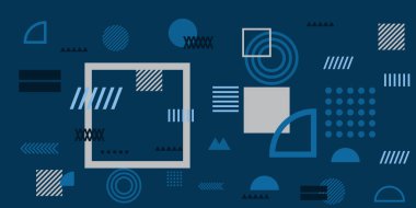 Memphis Özgeçmişi. Minimum geometrik arkaplan. Turuncu çizgileri olan dinamik mavi şekiller. Soyut arka plan modern hipster fütüristik grafik. Vektör soyut arkaplan dokusu tasarımı