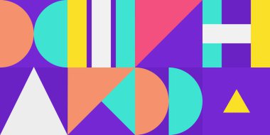 Köşede ve beyaz alanda renkli Memphis tarzı desenler. İş dünyası veya kurumsal sunum için modern geometrik arka plan. Vektör illüstrasyonu