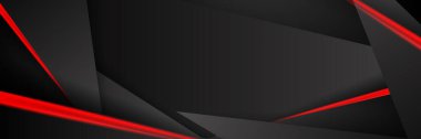 Siyah kırmızı soyut metalik karbon parlak renkli 3D arka planın modern teknoloji tasarımı. Üçgen şekilli kırmızı çizgi ışığı. Oyun ve sunum için vektör şablonu