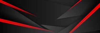 Siyah kırmızı soyut metalik karbon parlak renkli 3D arka planın modern teknoloji tasarımı. Üçgen şekilli kırmızı çizgi ışığı. Oyun ve sunum için vektör şablonu